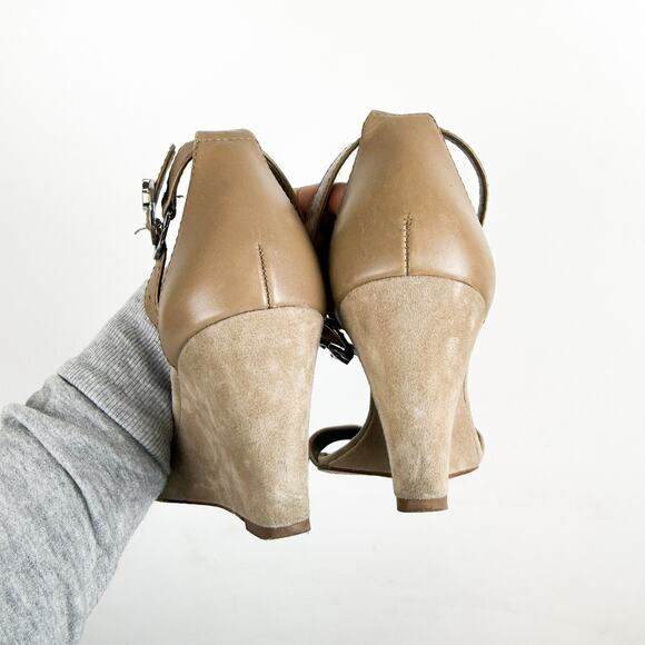 Tory Burch Thames Suede Leather Ankle Strap Wedge Sandals in Taupe Beige - 8 - Picture 7 of 10